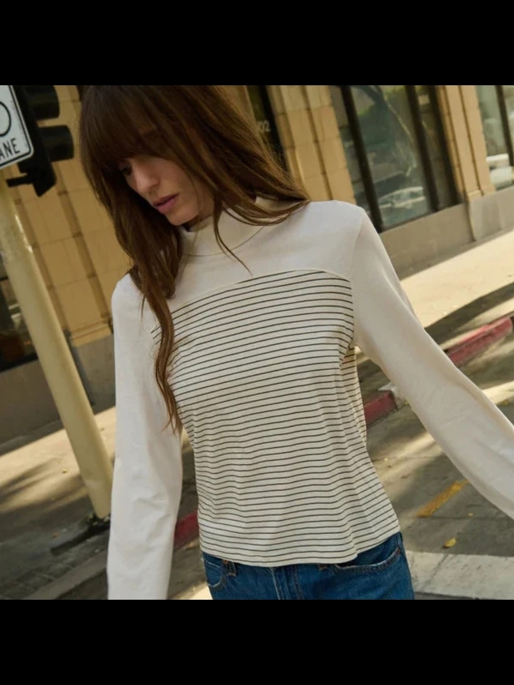 Nation LTD Tamara Turtleneck Top Espresso Pinstripe NWT XXL